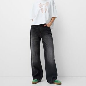 Bershka Barrel Baggy Wide-Leg Jeans in Black Denim - US 4 / Small